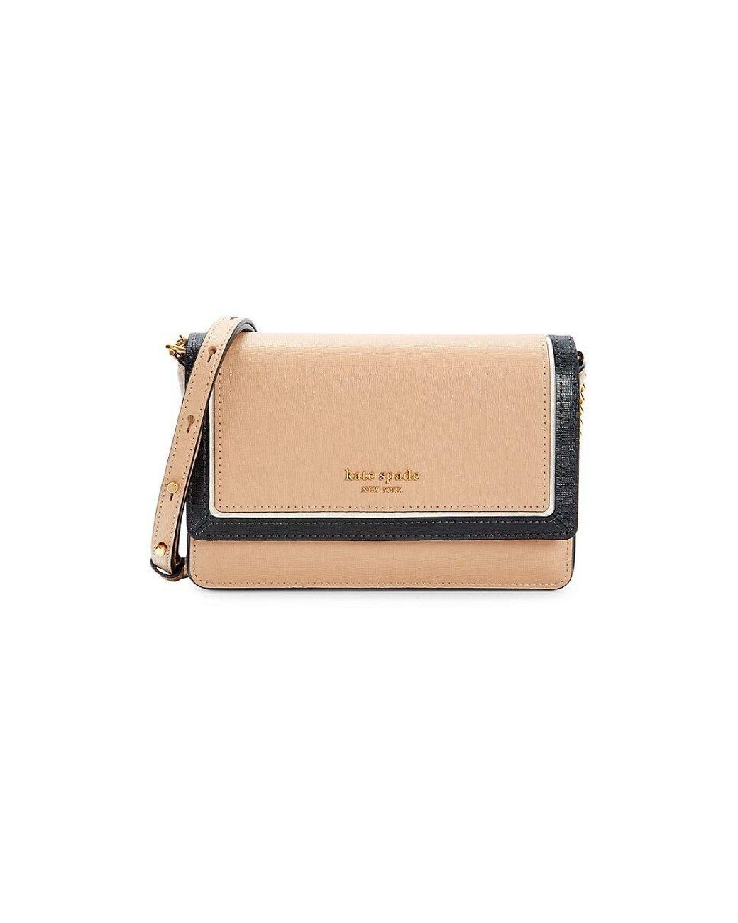 Kate Spade Logo Leather Shoulder Bag in Natural Lyst