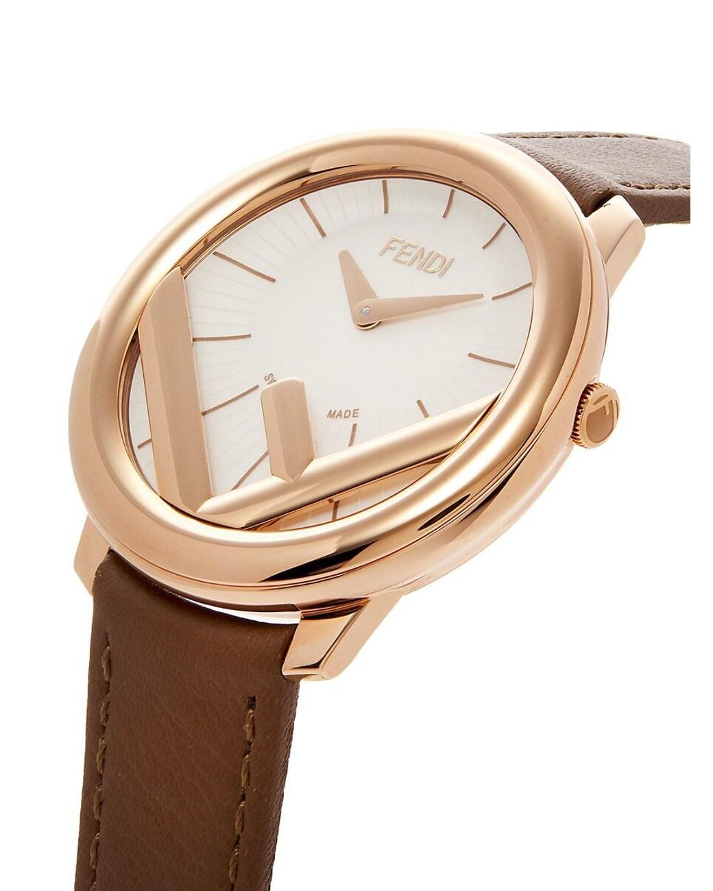 Fendi Run Away Rose Goldtone Stainless Steel & Leather-Strap