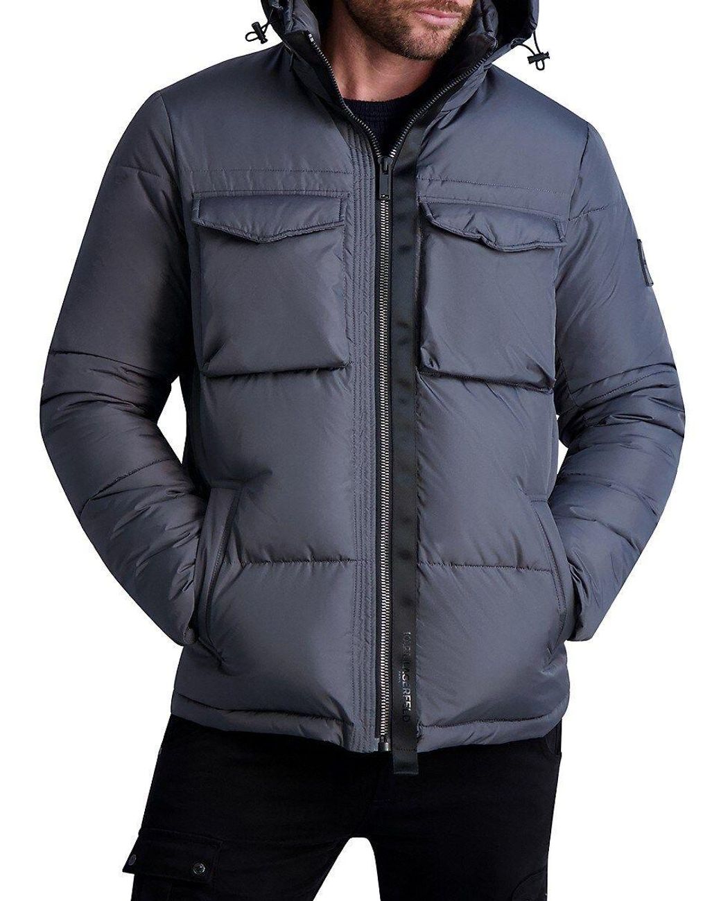 Karl Lagerfeld Utility Puffer Jacket in Gray for Men | Lyst