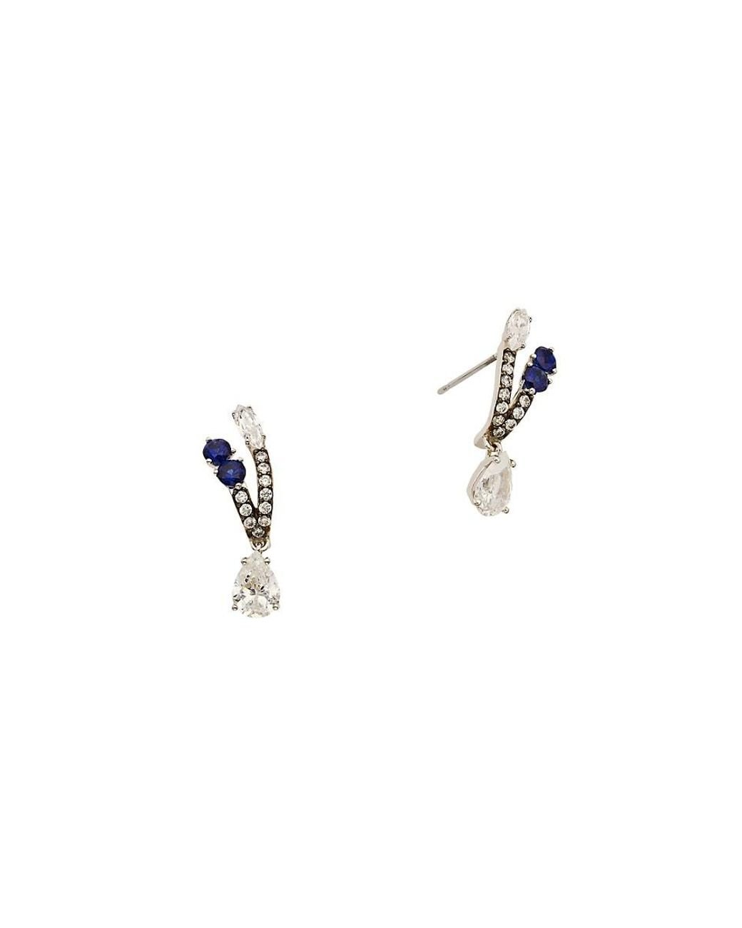 Rhodium Plated Sapphire Blue Crystal Rhinestone Drop Dangle Earrings 00583 New