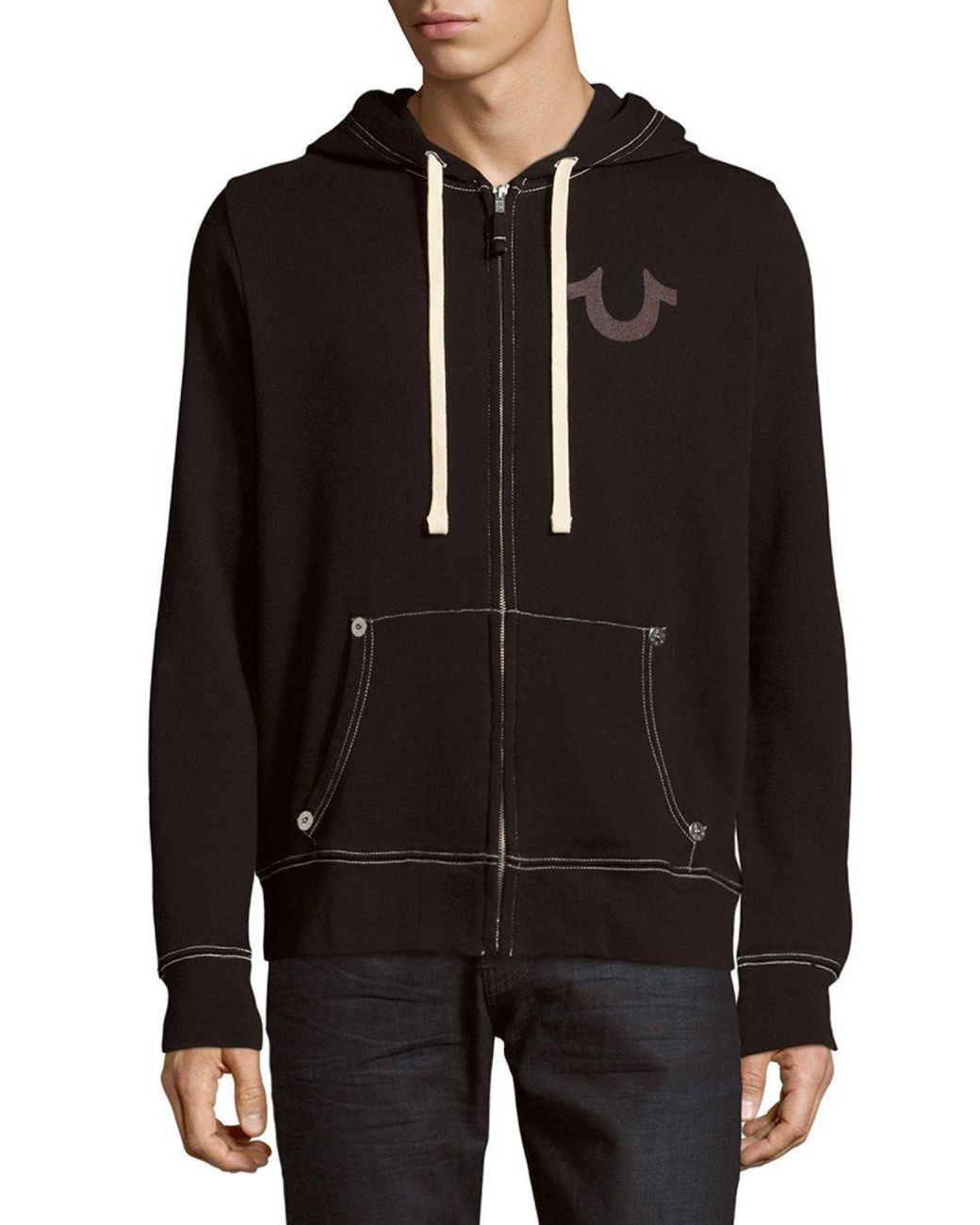True Religion Cotton Classic Logo Zipup Hoodie in Black for Men Lyst