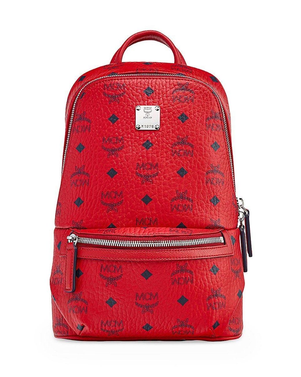 MCM Klassik Visetos Backpack in Red | Lyst