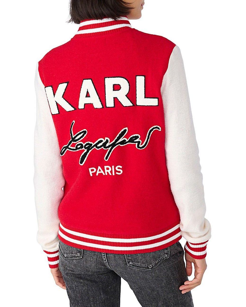 Karl Lagerfeld Choupette Varsity Jacket in Red | Lyst