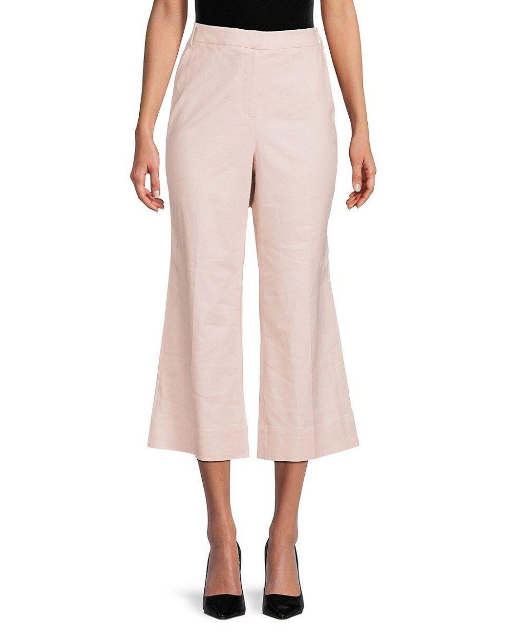 Donna Karan Linen Blend Crop Flare Pants in Pink | Lyst