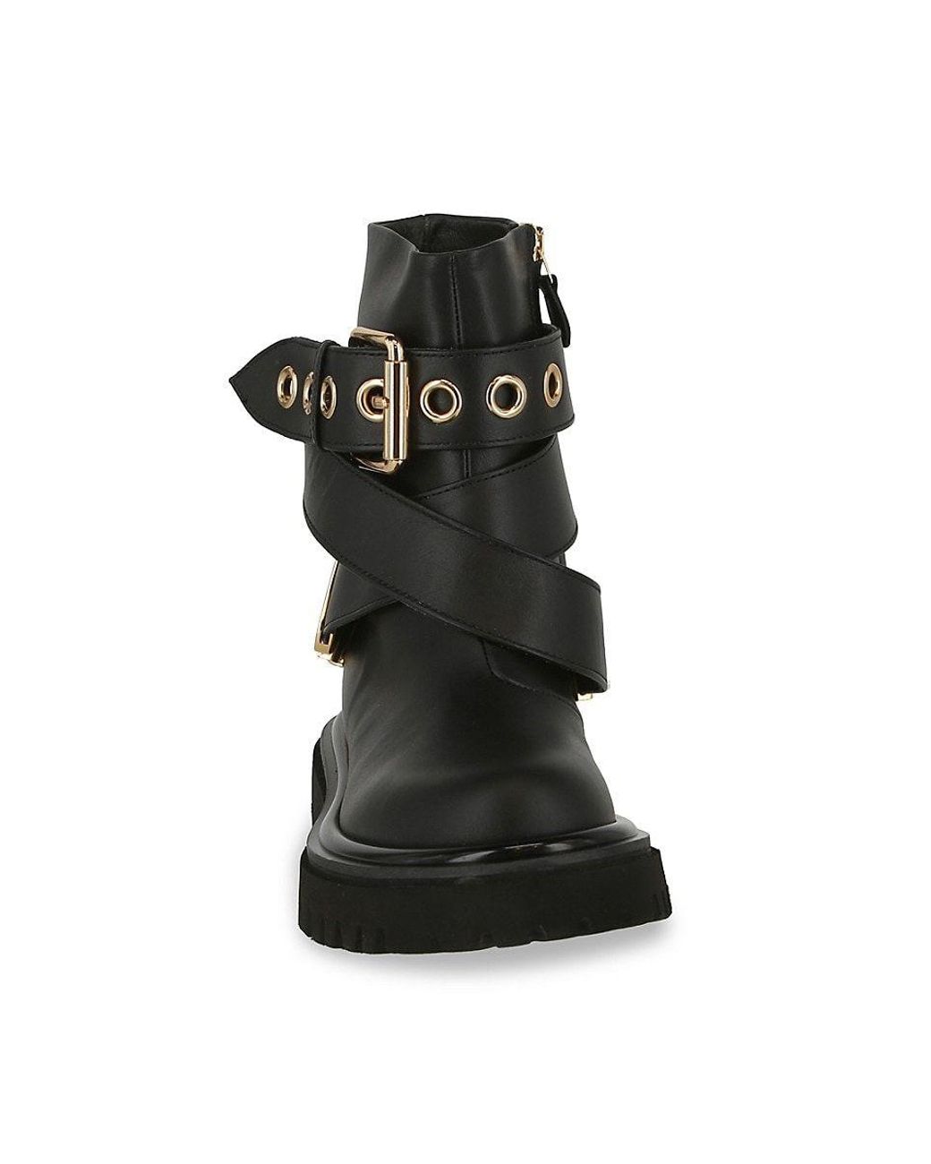 ブーツその他 Moschino Black Leather Ankle Boots Moschino buckle-detail Ankle Boots | Black | FARFETCH