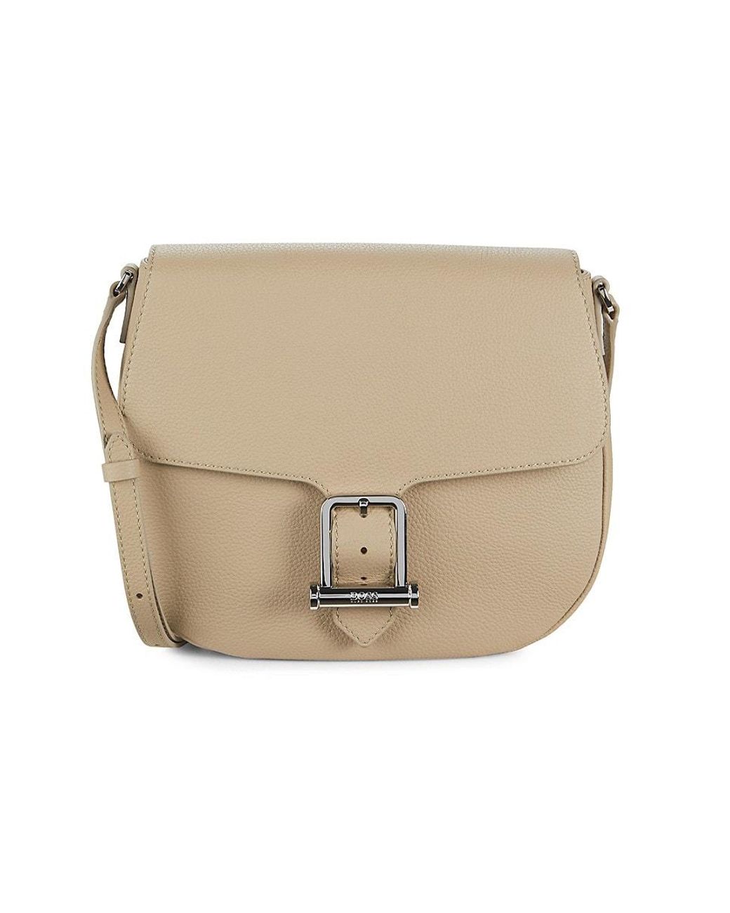 BOSS Kristin Leather Crossbody Saddle Bag in Natural | Lyst