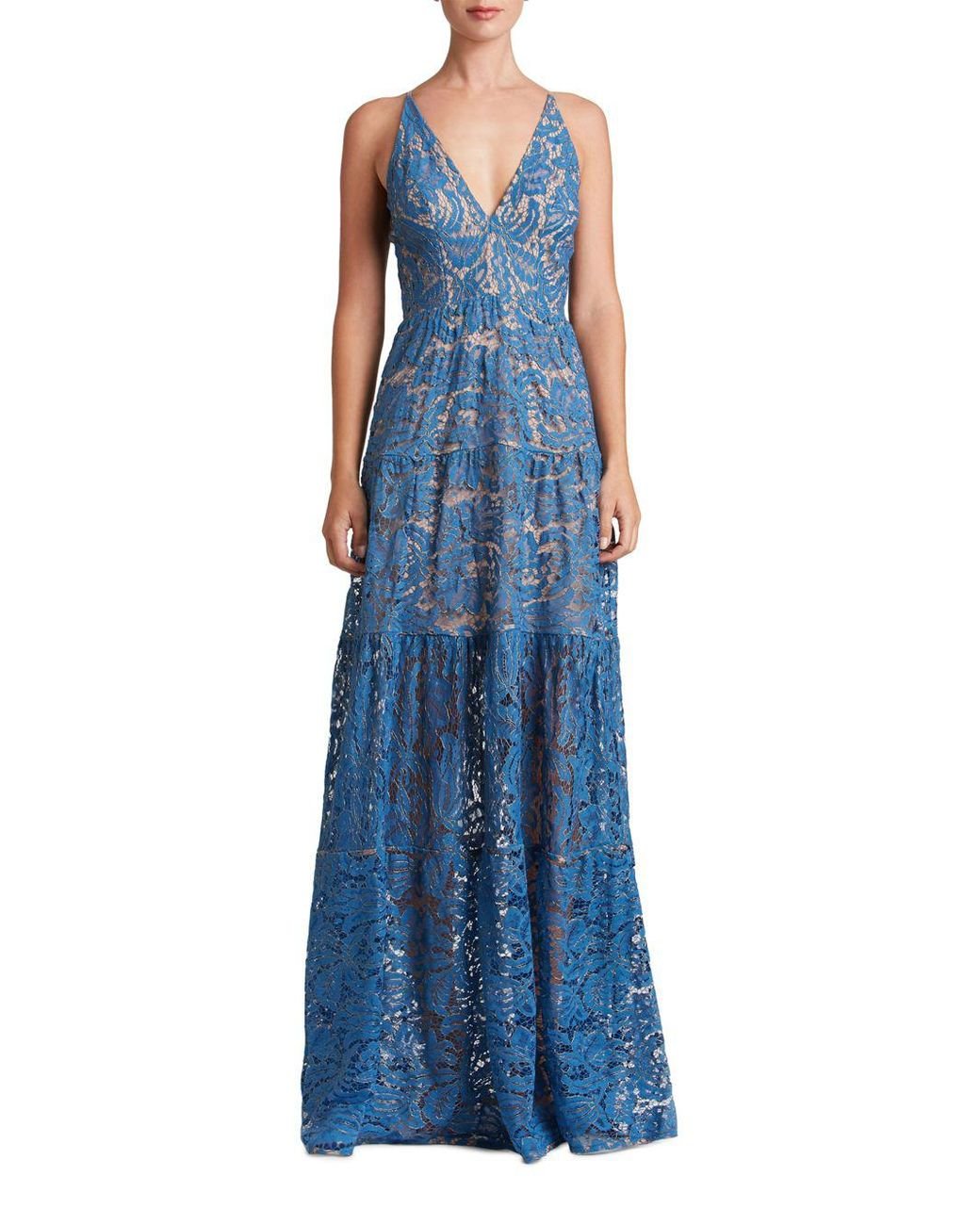 Dress the population blue melina store lace maxi