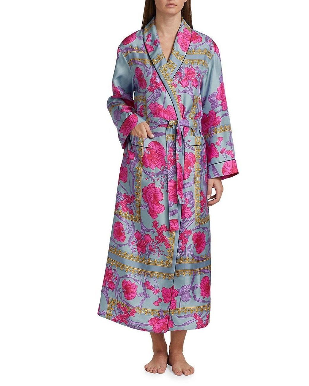 Versace Printed Silk Long Robe in Purple | Lyst