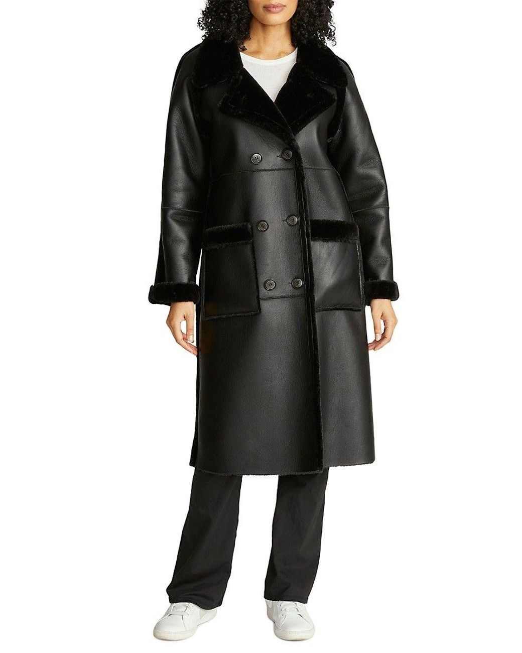 Black leather cheap overcoat