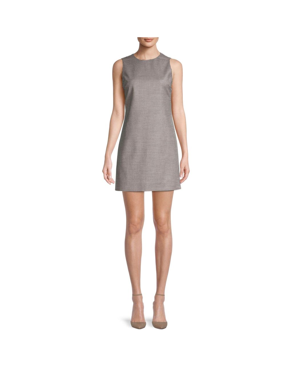 Alice + Olivia Synthetic Coley Houndstooth Dress in Grey (Gray) - Lyst