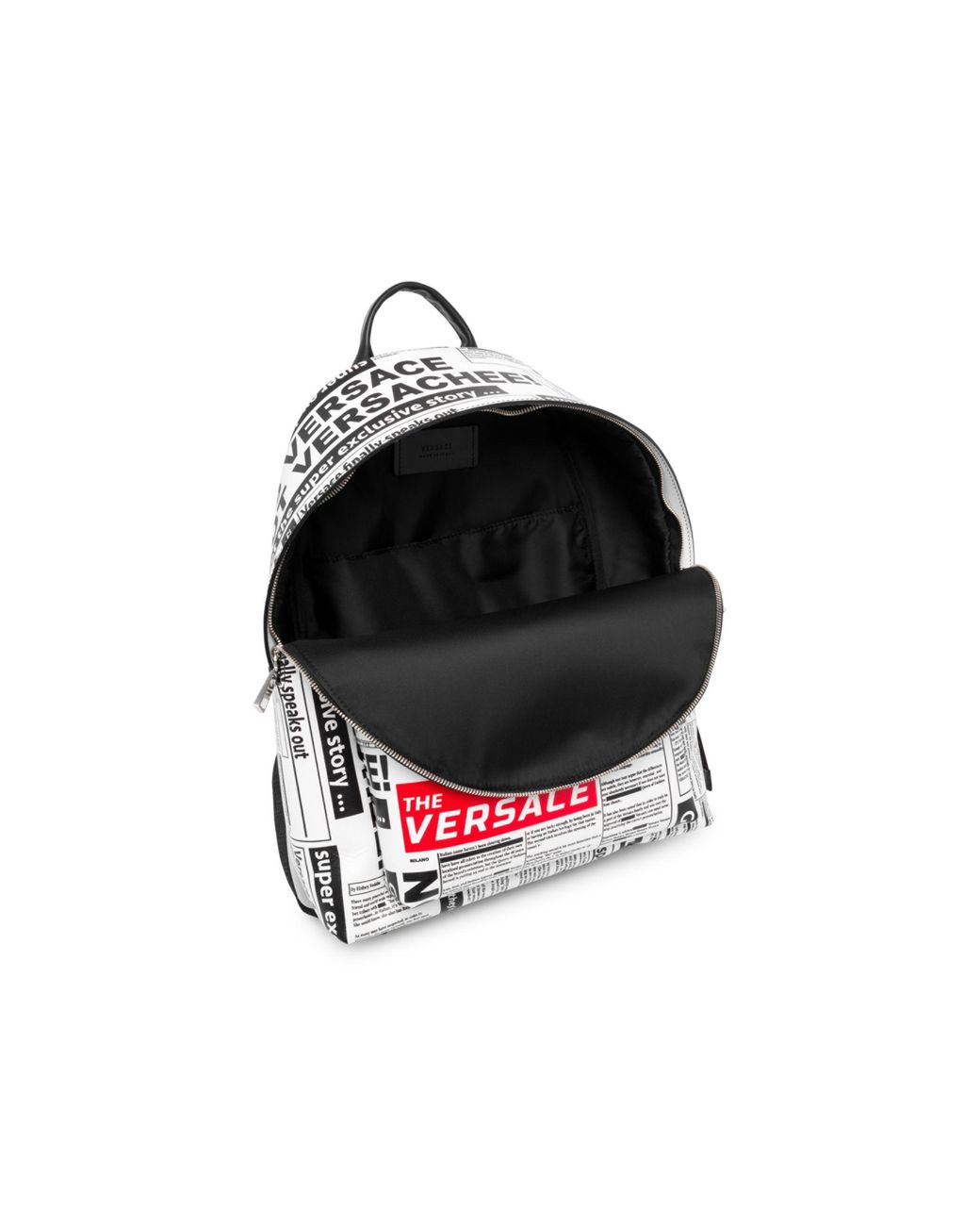 Versace Newspaper-print Leather Backpack in Black for Men | Lyst
