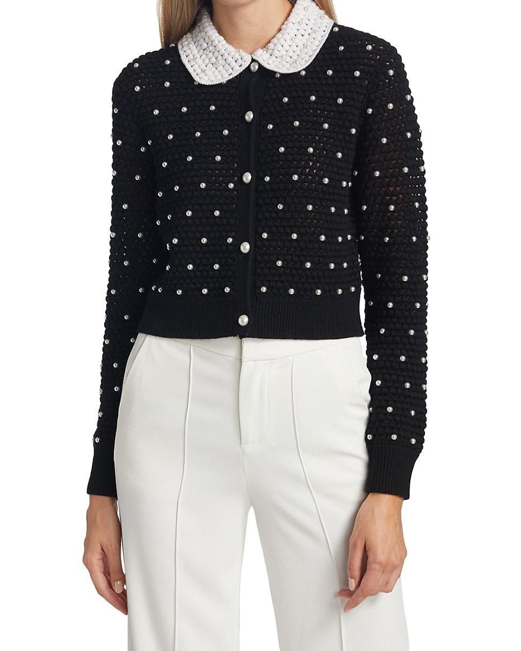 Alice + Olivia Alice + Olivia Collins Embellished Cardigan in Black | Lyst