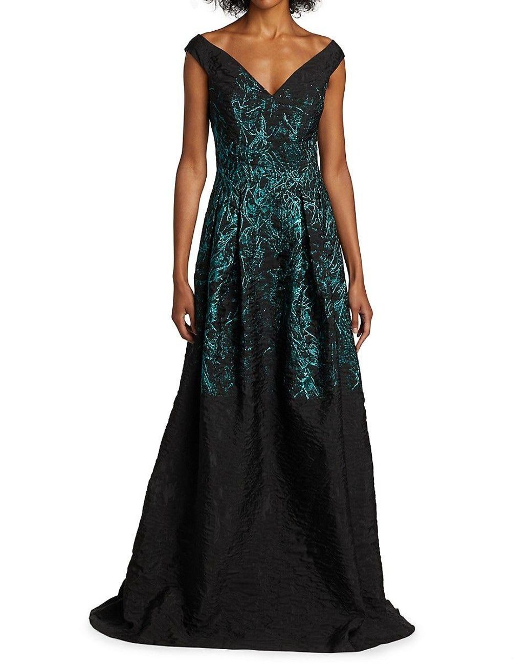 Teri Jon Metallic Embellished Jacquard Gown in Black Lyst