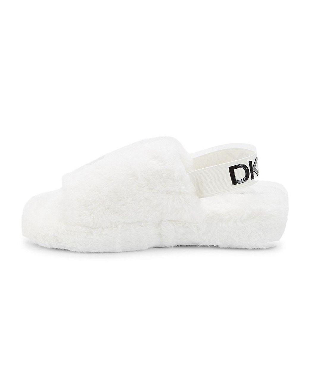 St. John Dkny Zeynep Faux Fur Slingback Flat Slippers in White Lyst