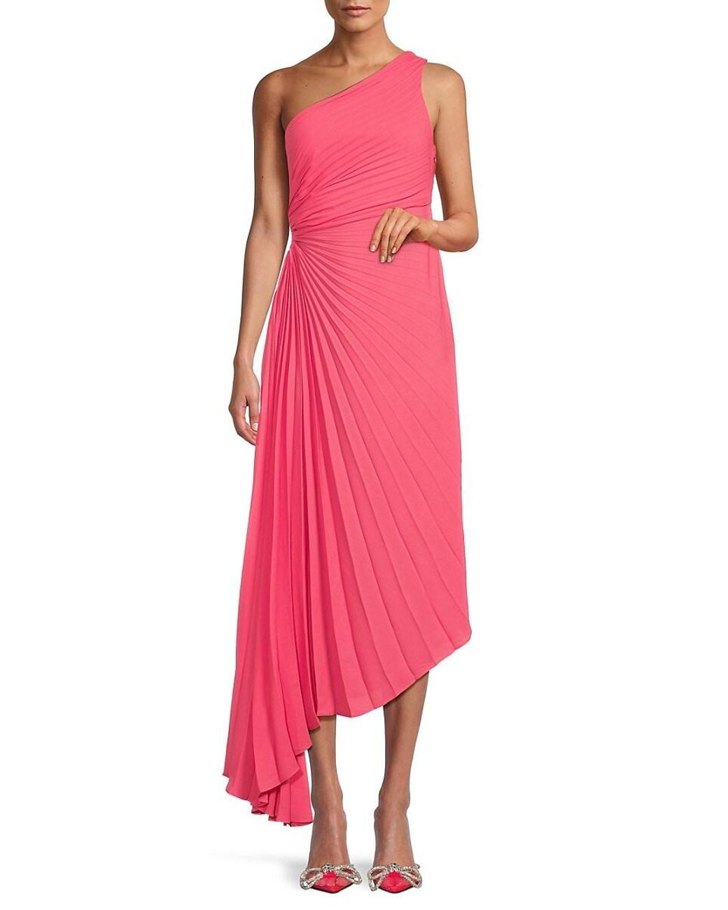 Nicole Miller Ruched One Shoulder Midi Dress in Black Lyst Australia