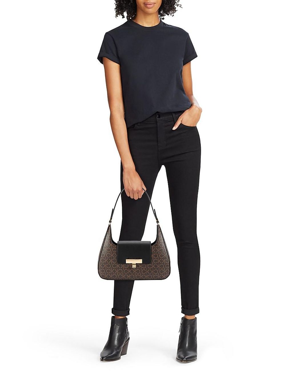 【as\"on】BECKY SHOULDER BAG Calvin Klein Becky Demi Shoulder Bag, Almond/Taupe/White