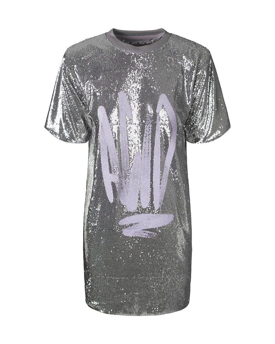 Off-White c/o Virgil Abloh Oversized Fit Sequin Mini Dress in Gray | Lyst