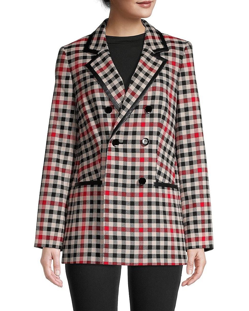Karl Lagerfeld Plaid Double-breasted Jacket in Black | Lyst