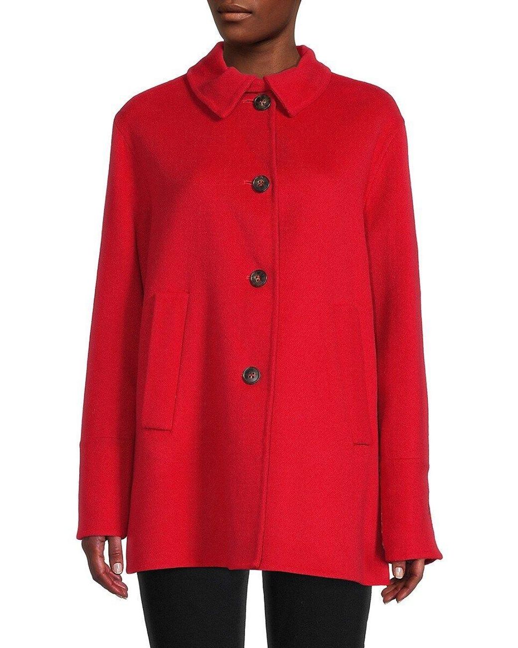 Les Copains Caban Virgin Wool Blend Coat in Red | Lyst