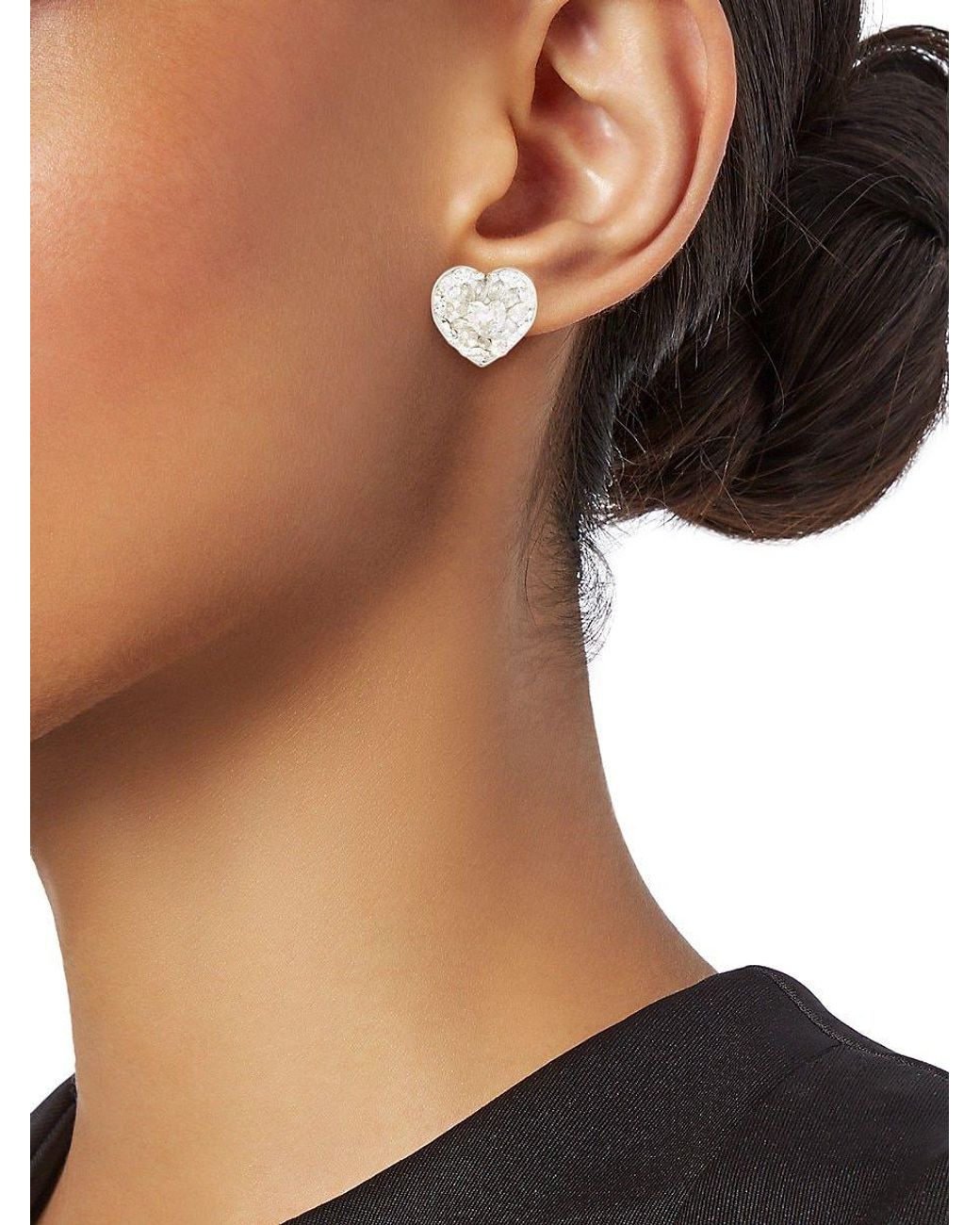Kate Spade Silvertone Plated Cubic Zirconia Heart Stud Earrings in White |  Lyst