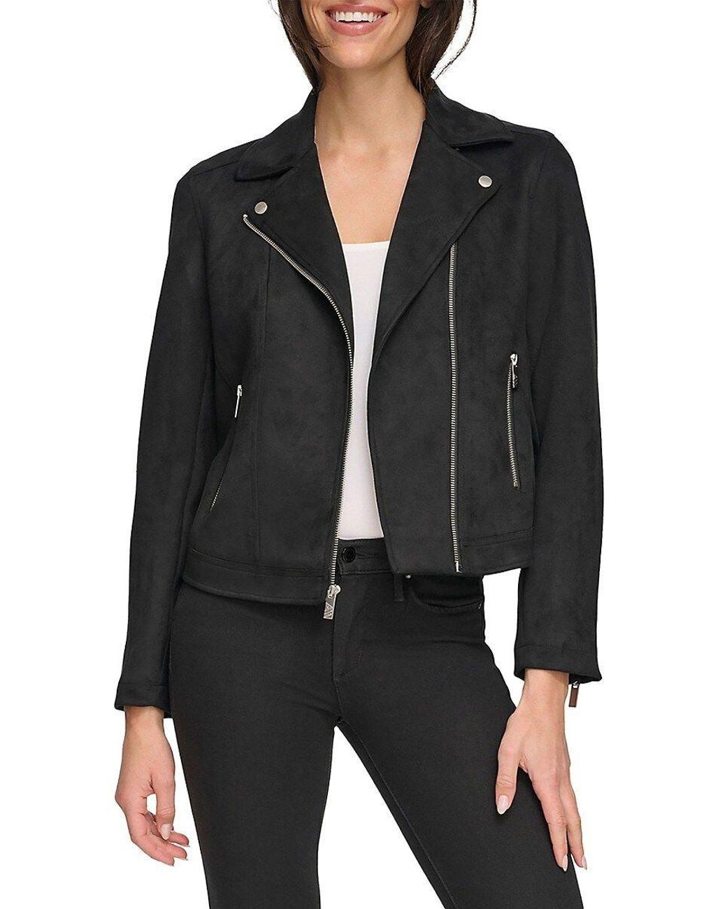 Andrew Marc Faux Suede Moto Jacket in Black Lyst
