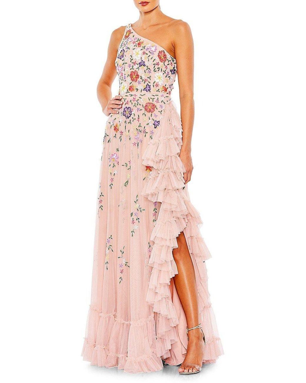 Mac Duggal Mac Floral Embroidered One Shoulder Maxi Dress in Pink | Lyst