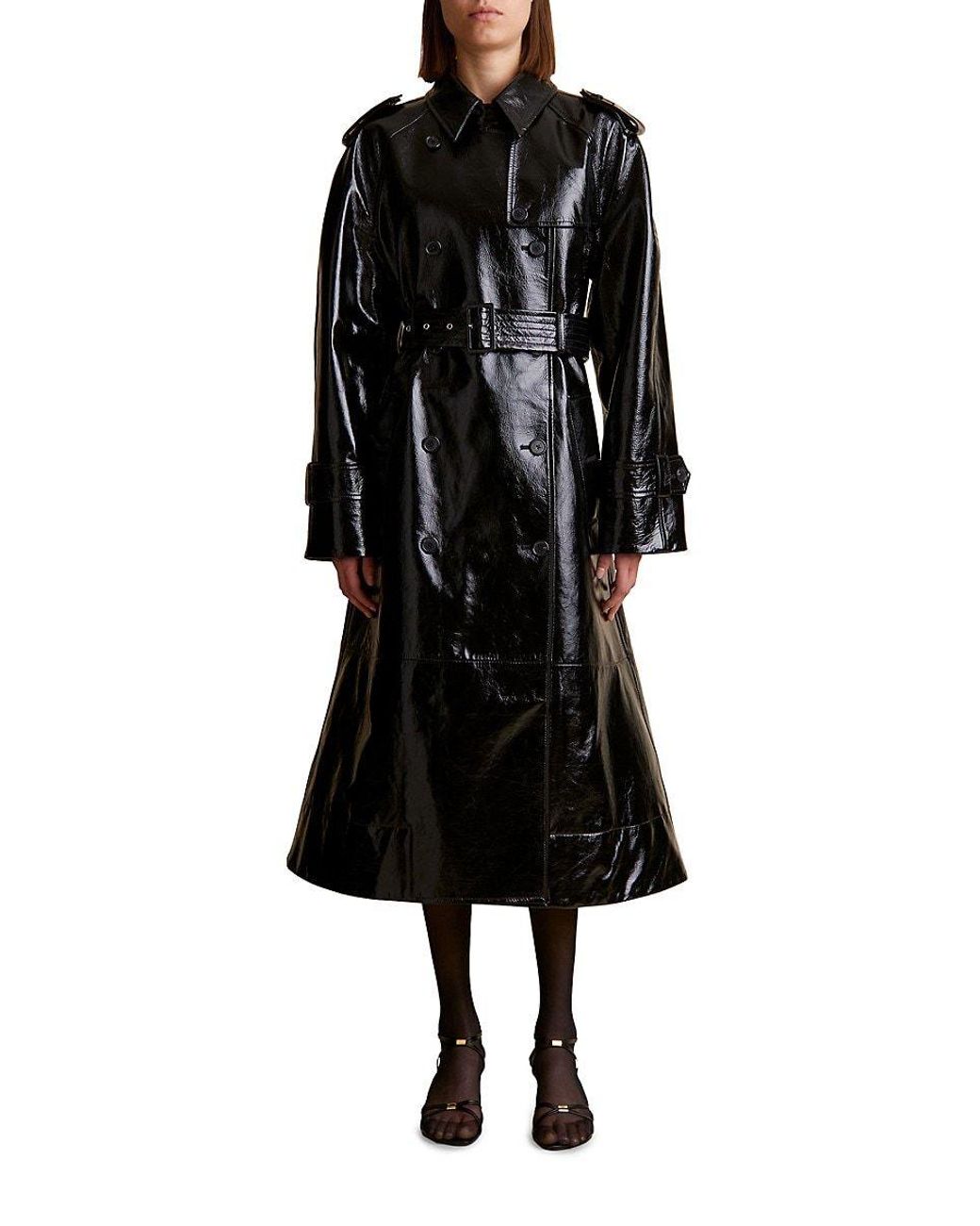 Khaite Selly Leather Double-breasted Trench Coat in Black | Lyst