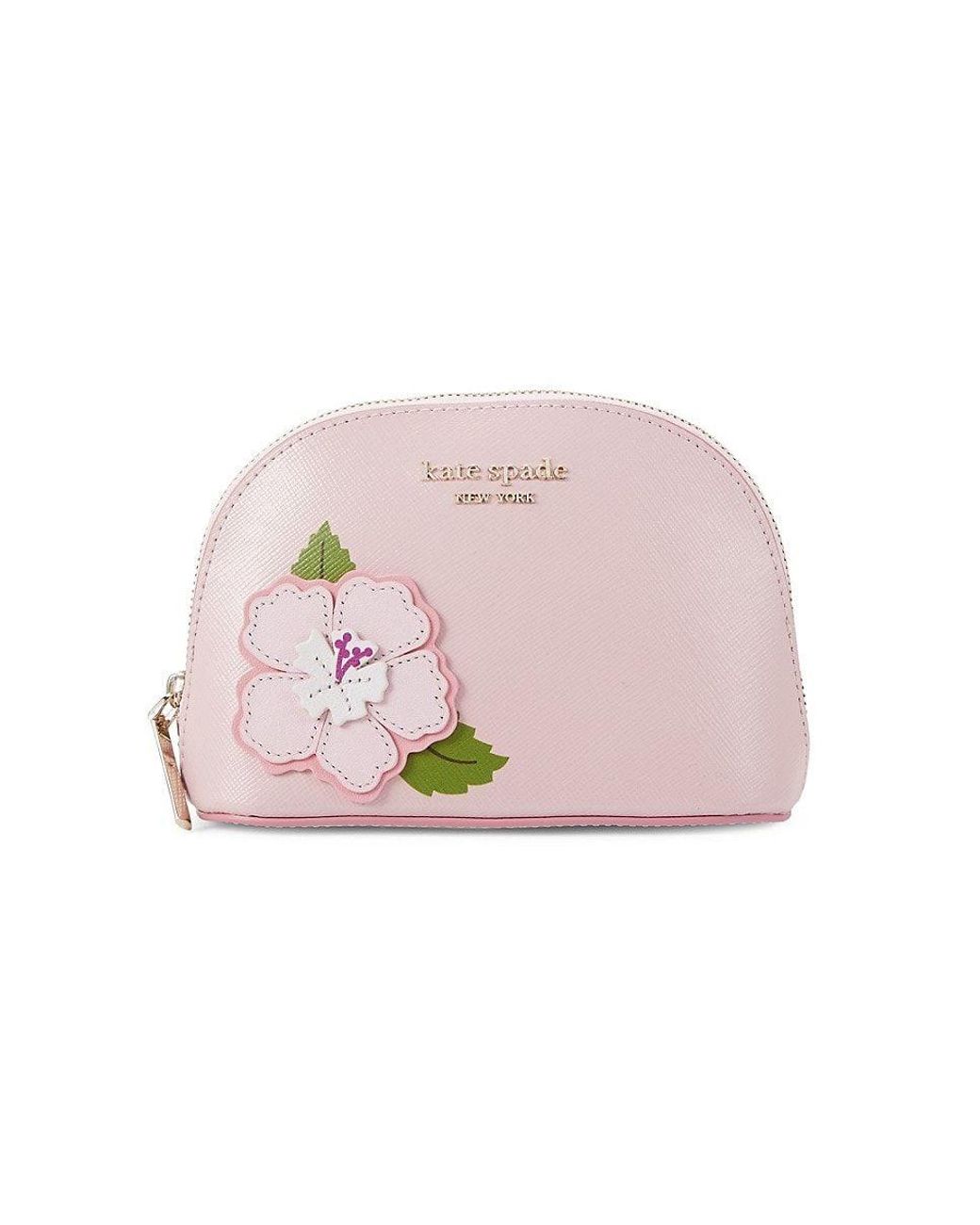 Kate Spade Logo Leather Cosmetic Pouch in Pink | Lyst
