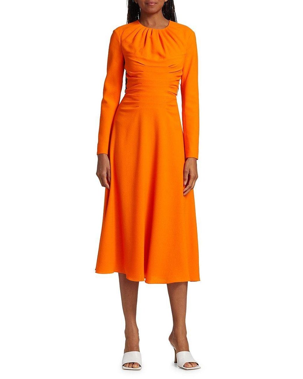Emilia Wickstead Wool Crepe Mididress in Orange Lyst
