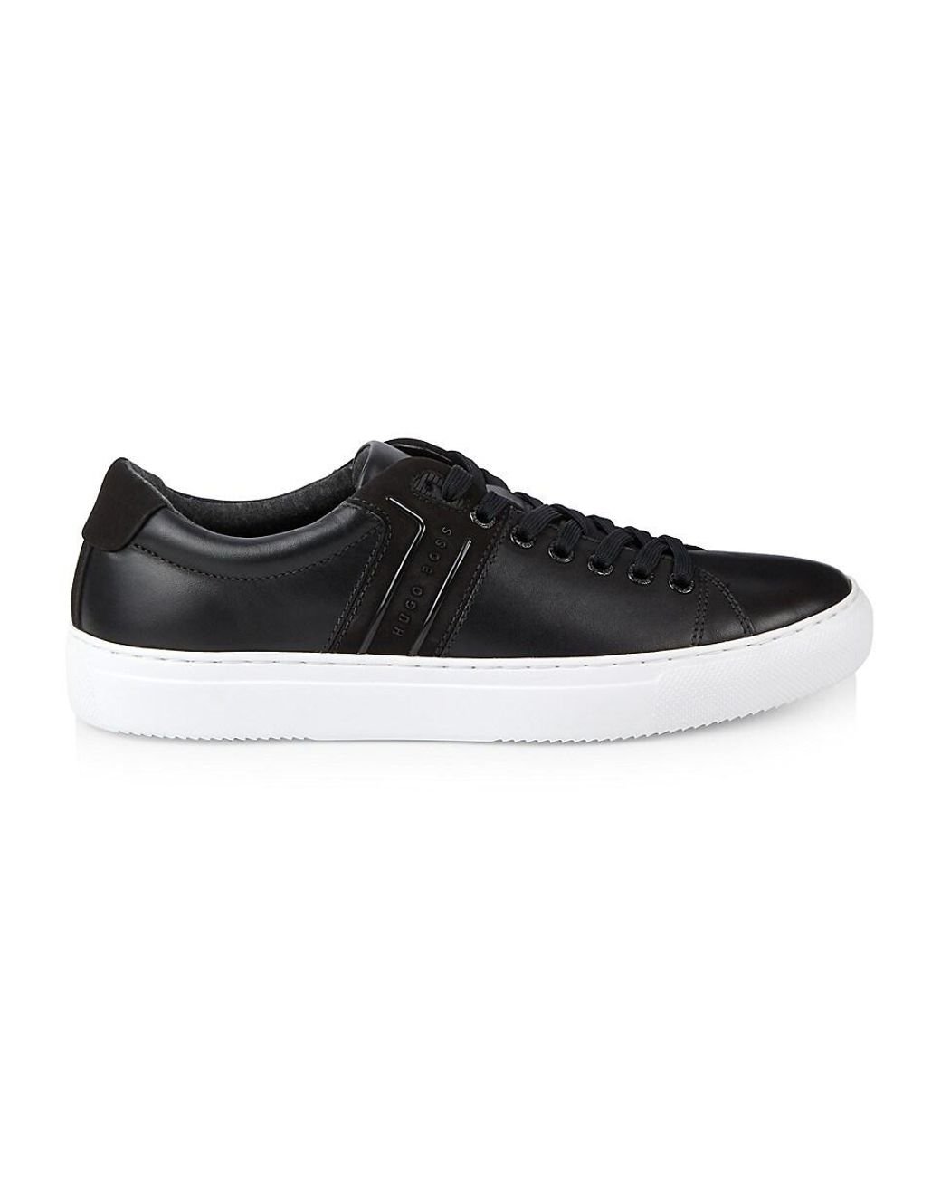 BOSS by HUGO BOSS Enlight Leather Tennis Runners in Black for Men | Lyst