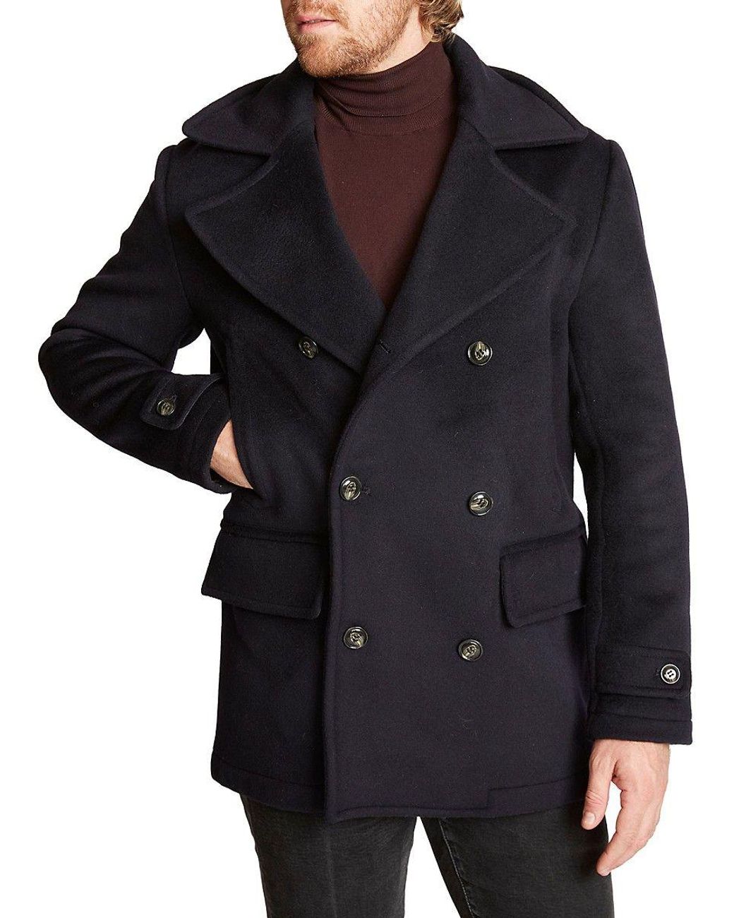 Robert Graham Classic Double Breasted Wool Peacoat in Black for Men | Lyst