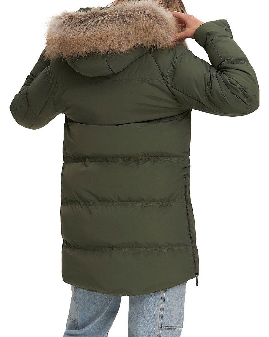 Noize Faux Fur Trim Parka Jacket in Green | Lyst