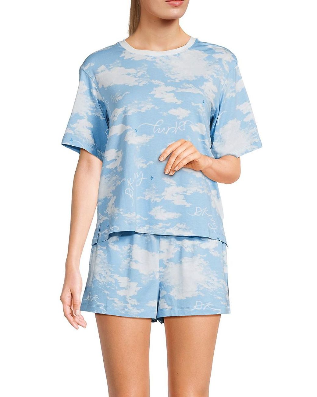 DKNY 2 piece Tee Shorts Pajama Set in Blue Lyst