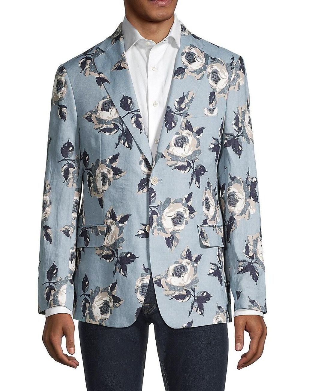 Tallia Floral Slim-fit Linen Blazer in Blue for Men | Lyst
