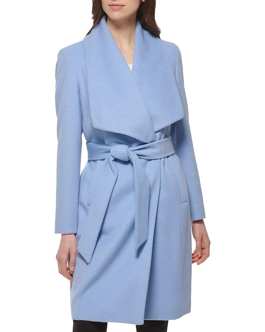 Cole Haan Wool-blend Wrap Coat in Blue | Lyst UK