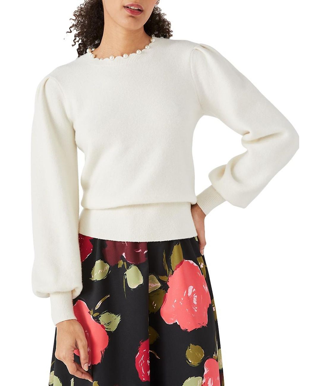 Kate Spade Faux Pearl Trim Sweater in White | Lyst