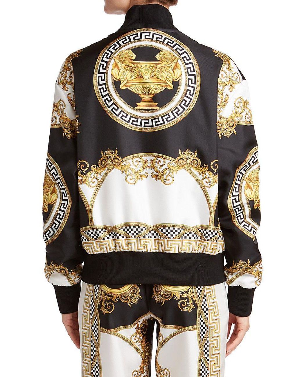 Versace Silk Heritage Print Bomber Jacket in White | Lyst