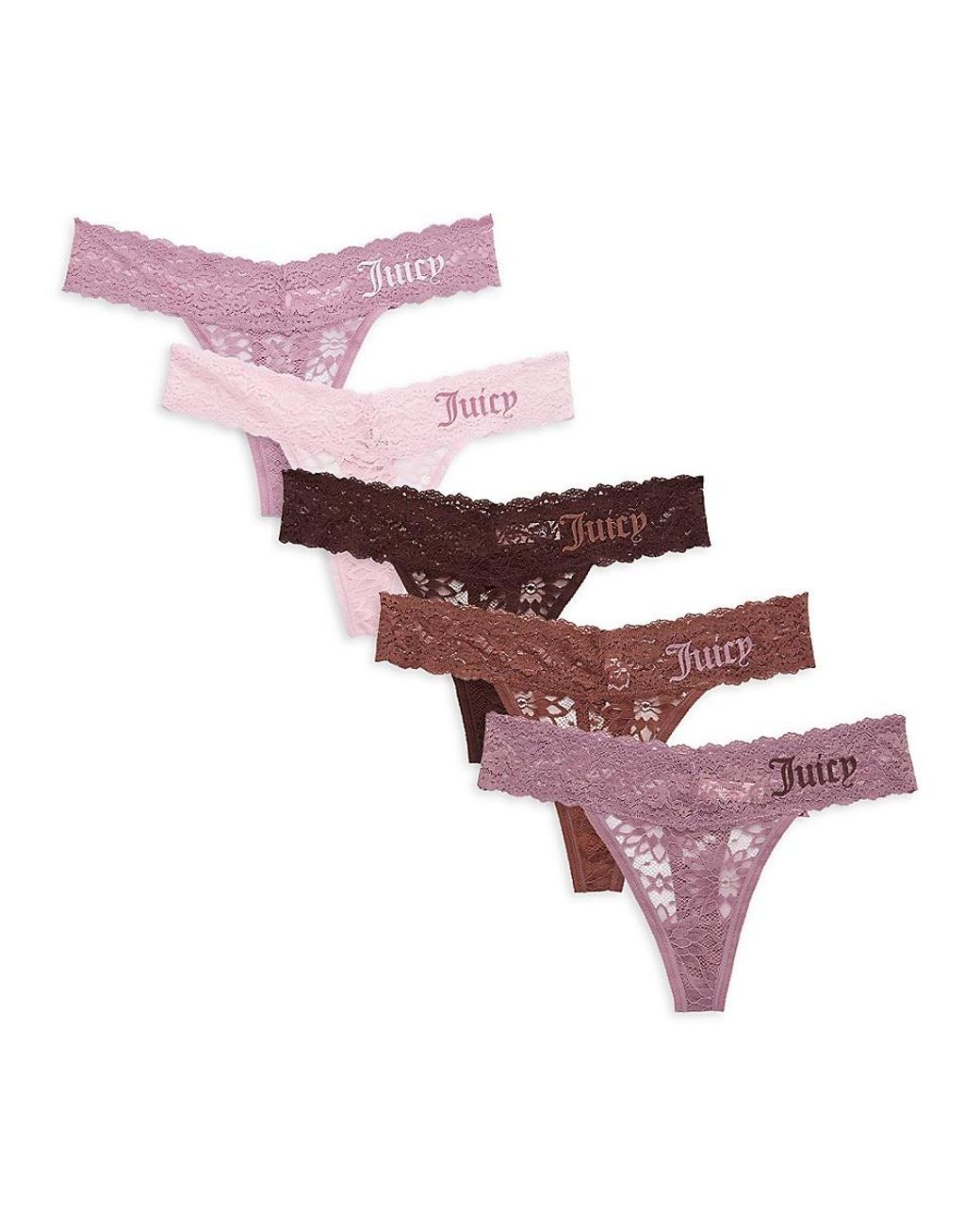 Juicy Couture 5-piece Lace Thong Briefs Set in Pink