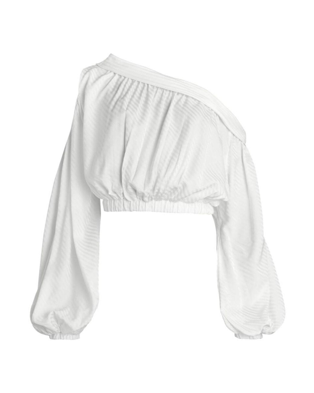 Silvia Tcherassi Striped One shoulder Puff sleeve Blouse in White