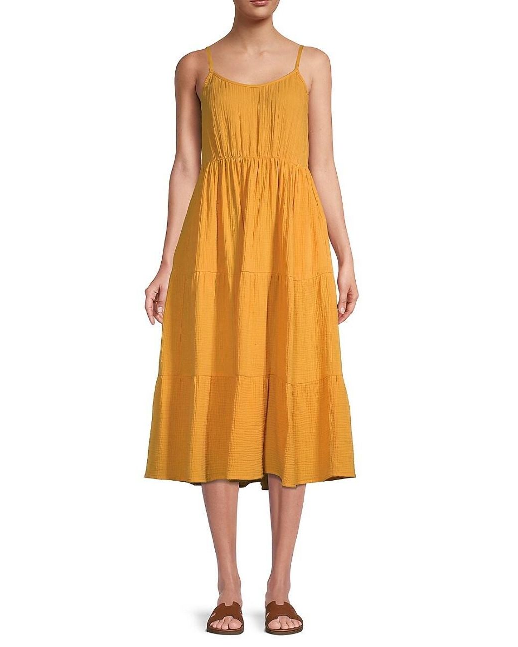 Catherine Malandrino Waffle Organic Cotton Tiered Dress in Yellow | Lyst