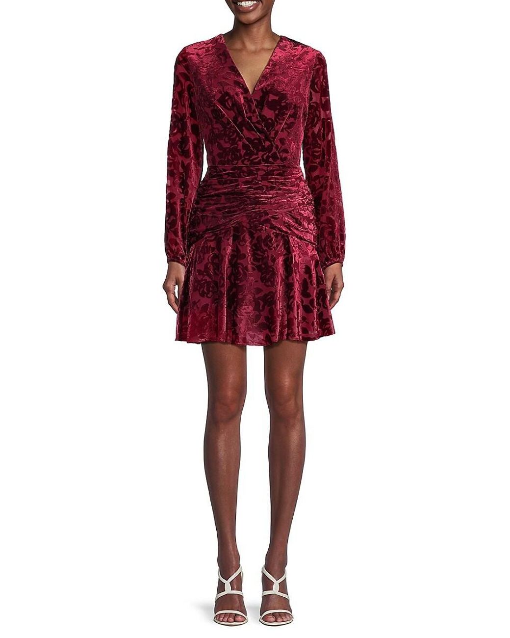 BCBGMAXAZRIA Floral Burnout Velvet Mini Dress in Red Lyst UK