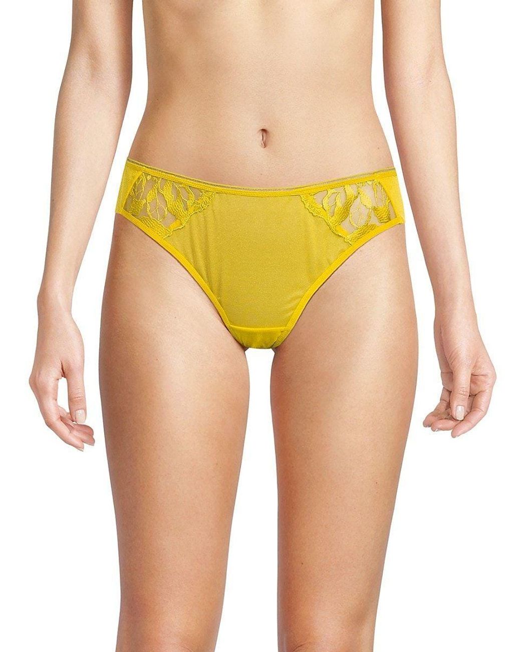 Maison Lejaby Tanga Lace Trim Bikini Brief in Yellow | Lyst