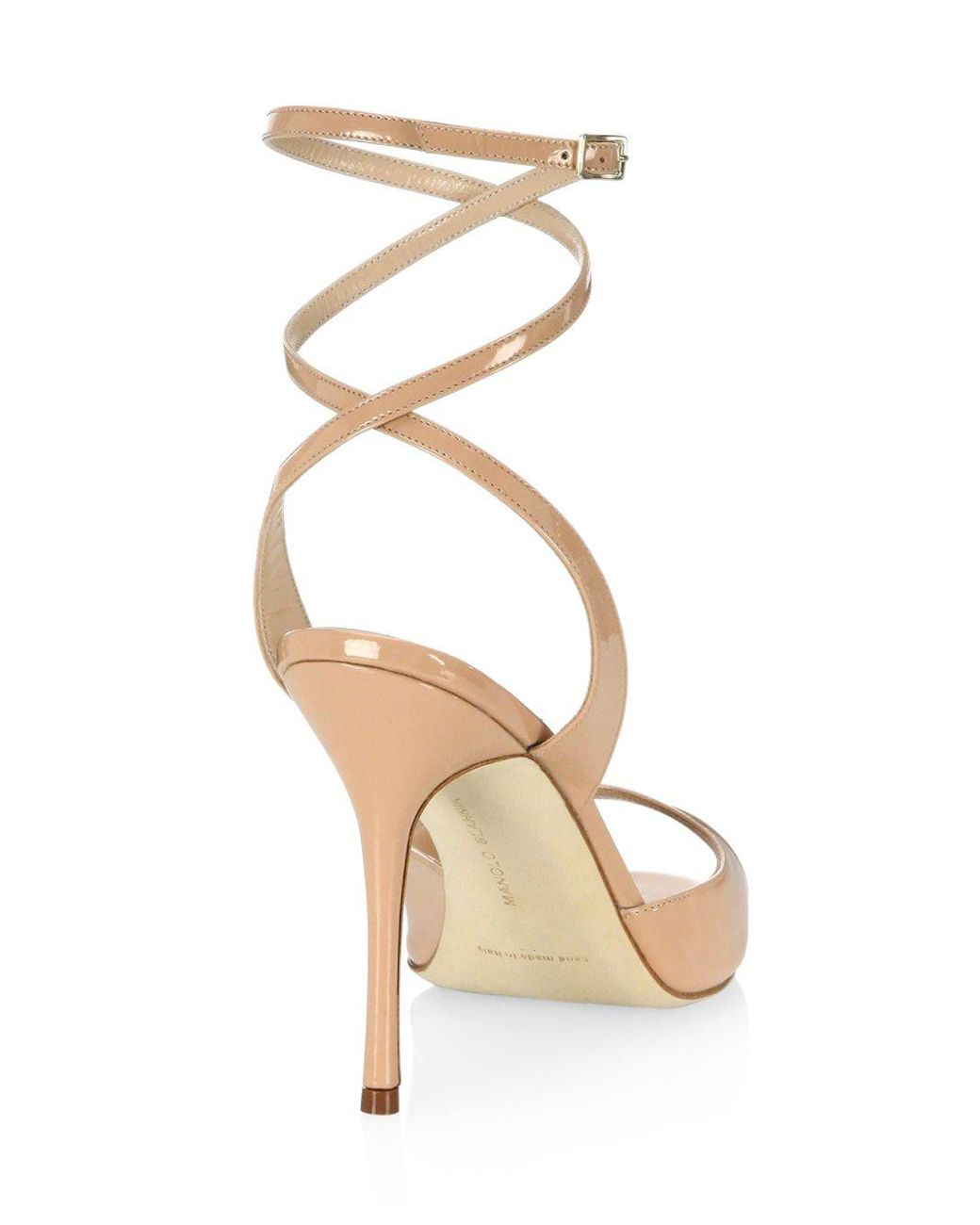 Manolo Blahnik Leather Bartagina Patent Ankle Strap Sandals in Nude  (Natural) | Lyst