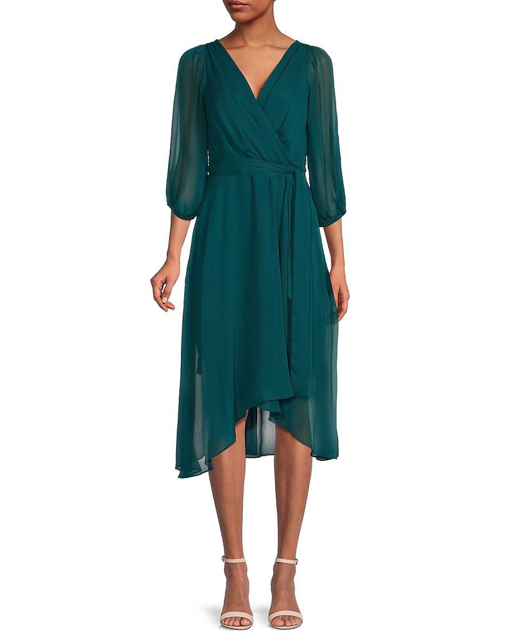 DKNY Belted Balloon Sleeve Wrap Dress in Green Lyst