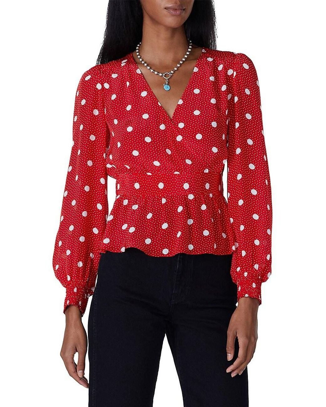 The Kooples Polka Dot-print Faux Wrap Top in Red | Lyst