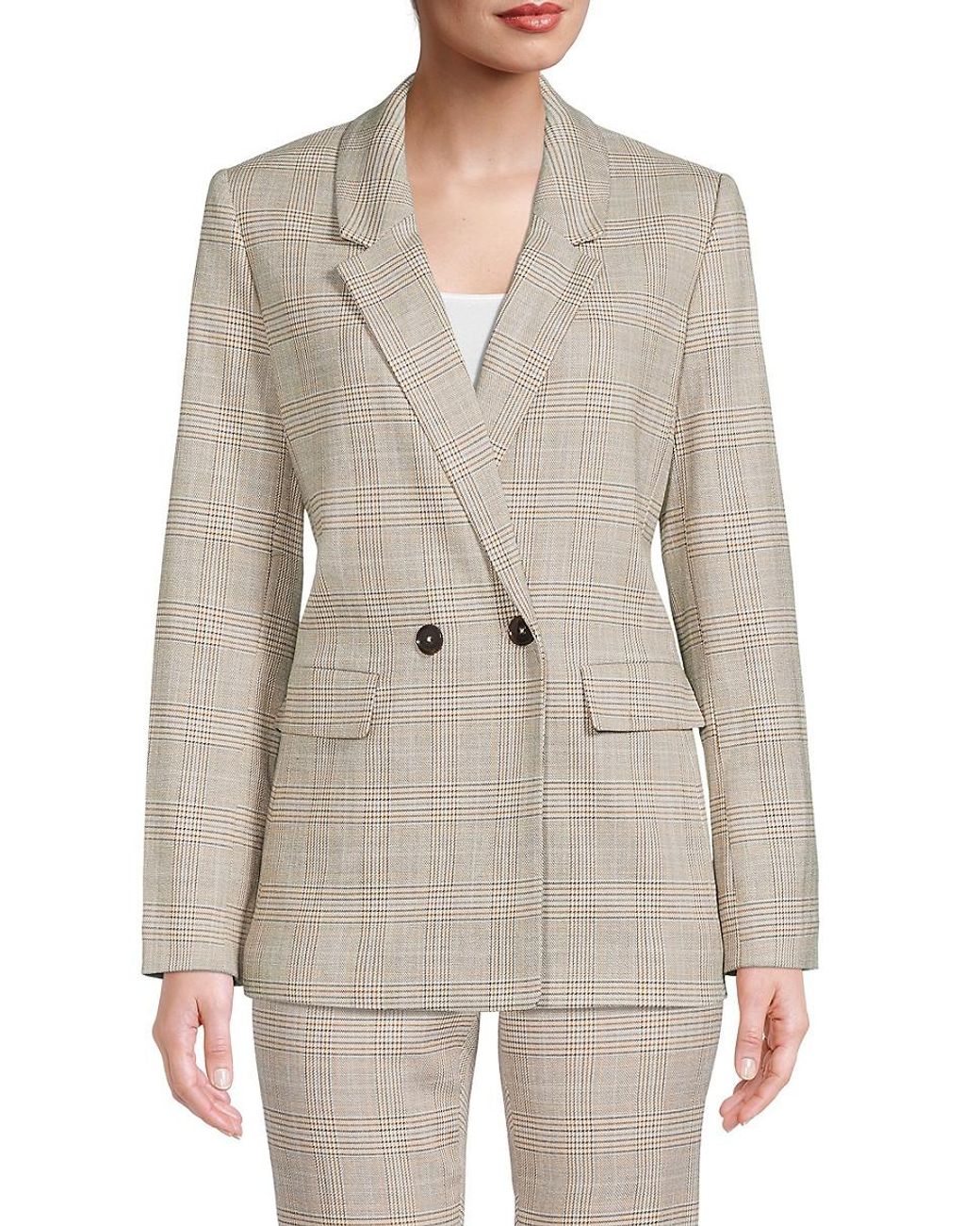 Tommy Hilfiger Double Breasted Plaid Blazer in Natural | Lyst