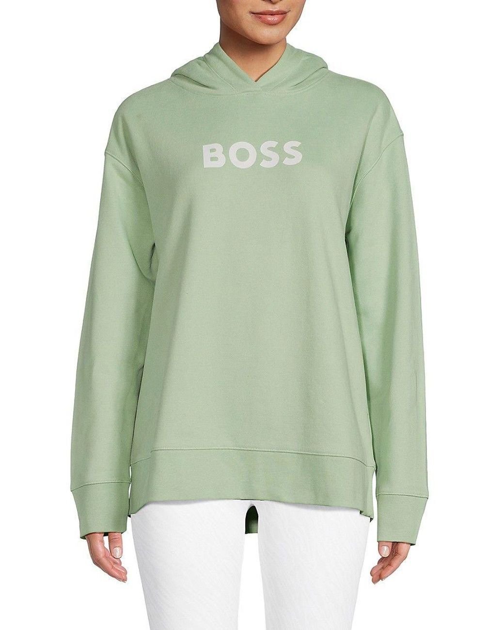 HUGO - Cotton-terry cropped hoodie with vertical logo