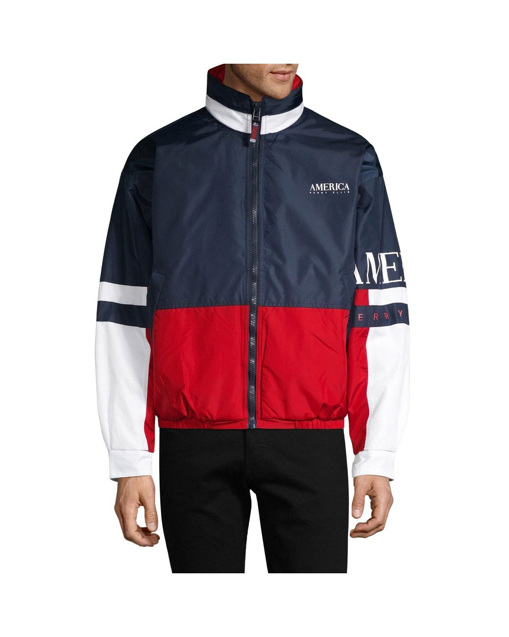 Perry Ellis America Colorblock Zip-front Jacket in Blue for Perry Ellis America Colorblock Zip-front Jacket in Blue for