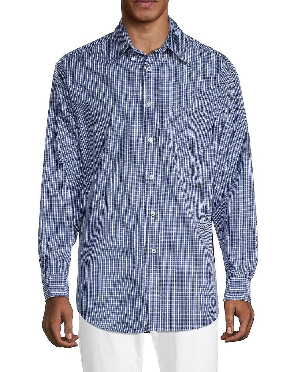 Brooks Brothers Madison Fit Seersucker Plaid Dress Shirt in Blue for