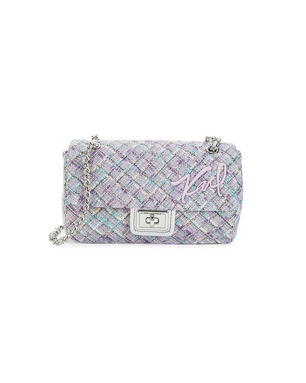 Karl Lagerfeld Agyness Tweed Shoulder Bag in White Lyst